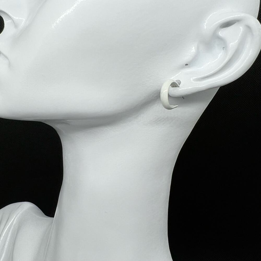 Vintage White Metal Mini Hoop Post Earrings